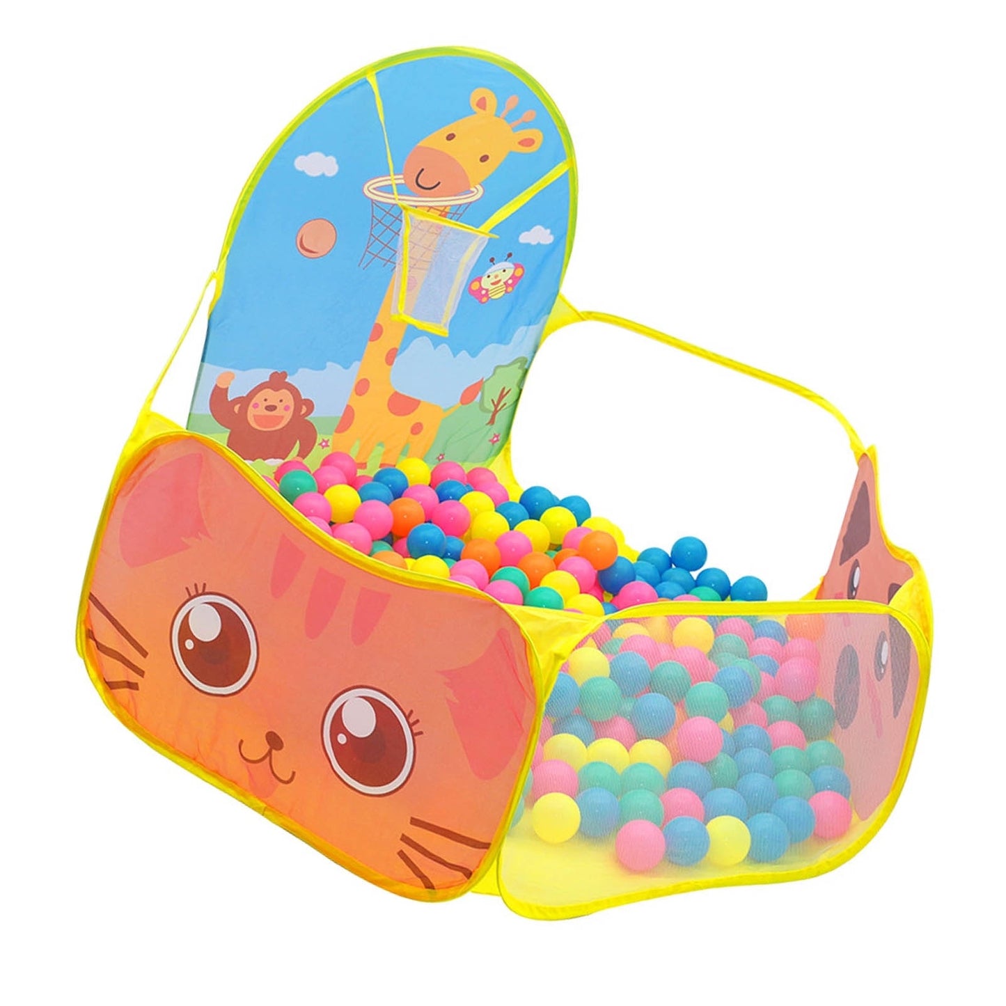 Piscina Joaca Pliabila Macvi® pentru Copii cu Model Girafa si Cos Baschet 100x100x80 cm