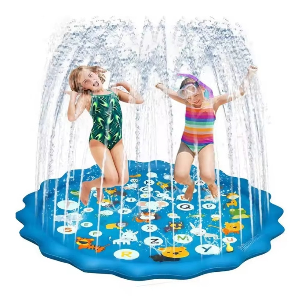 Piscina tip covoras de apa Macvi®, 100 cm, Albastru, PVC rezistent, Conectare la furtun apa, pentru joaca in aer liber