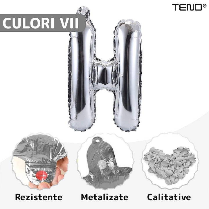 Set 25 Baloane Teno®, Litere, pentru Petreceri/Aniversari/Evenimente, confetti, stelute, model HAPPY BIRTHDAY, argintiu
