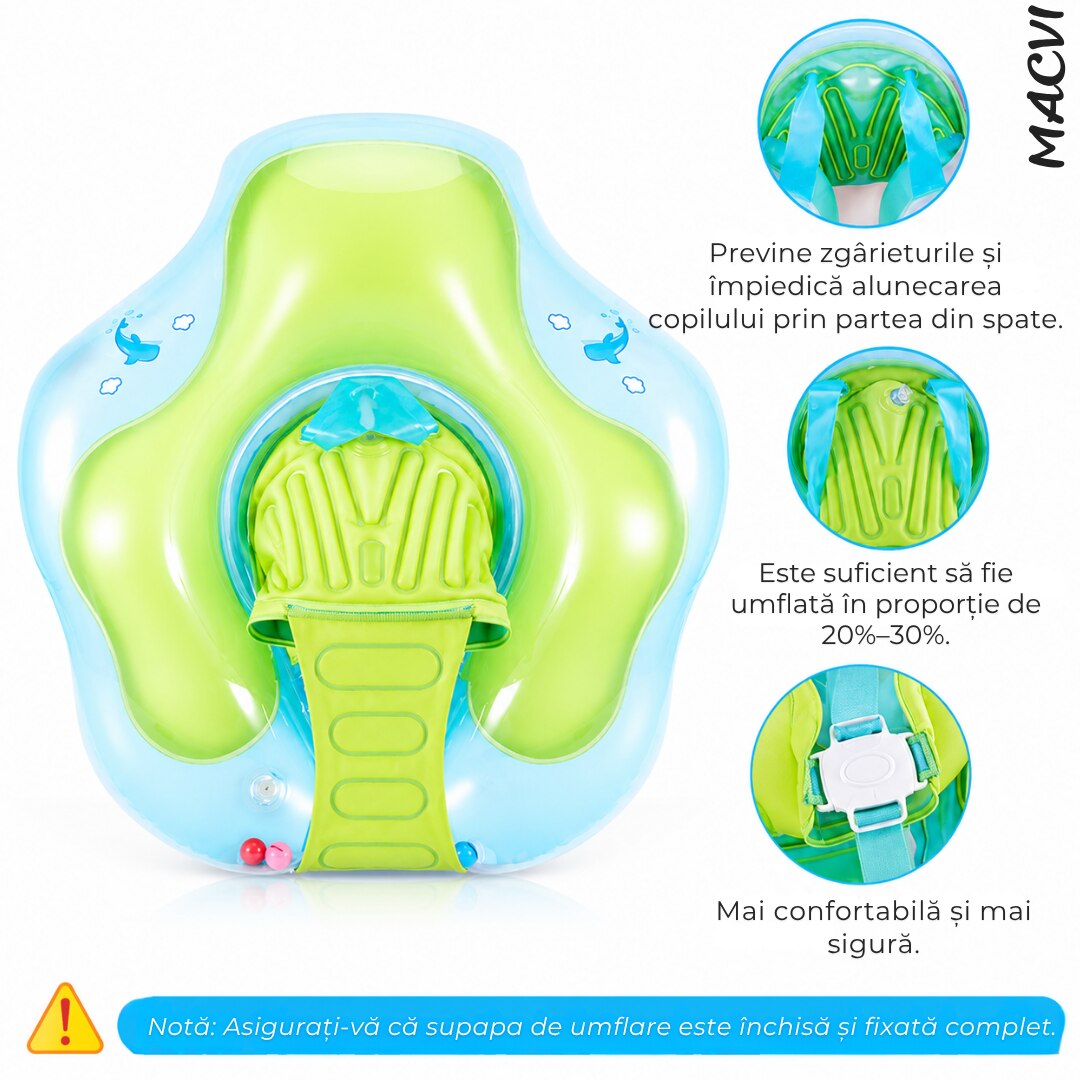 Colac Inot Bebelusi Macvi® Marime L Ajustabil cu Suport Siguranta PVC Confortabil Albastru Verde