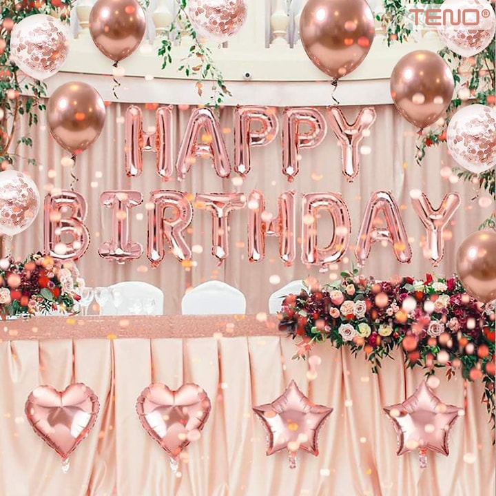 Set 10 Baloane Teno®, Confeti, pentru Petreceri/Aniversari/Evenimente, o singura dimensiune, 2 culori, latex, rose gold
