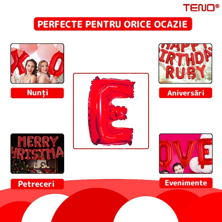 Balon in Forma de Litera E Teno®, metalizat, pentru Petreceri/Aniversari/Evenimente, rezistent, folie, rosu, 40 cm