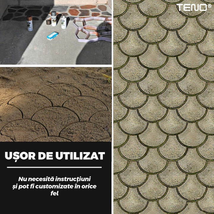 Matrita cu Contur pentru Turnat Pavaj Teno®, pentru beton amprentat sau piatra decorativa, imita piatra naturala, imbunatateste aspectul gradinii, plastic, model 7, 51.5 x 35.5 x 4 cm, negru