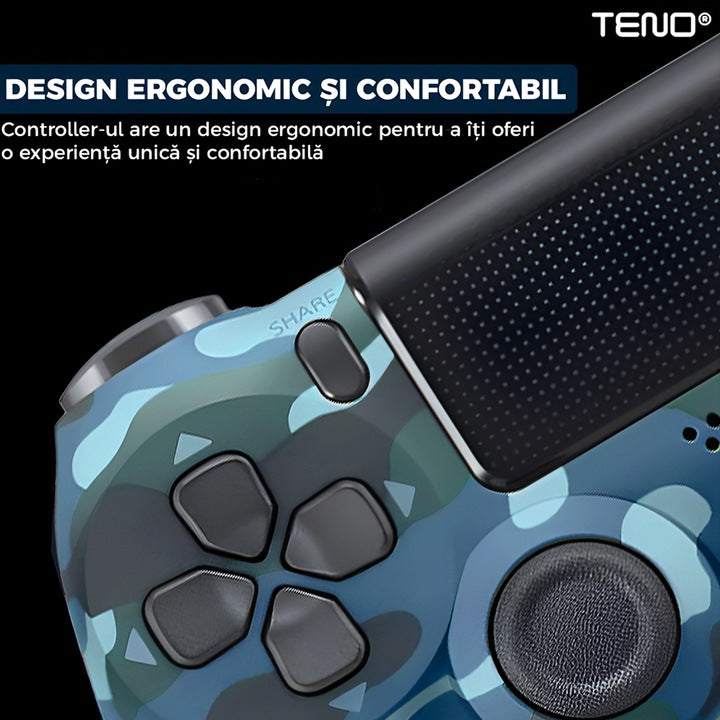 Controller Wireless DoubleShock Teno®, compatibil cu PS4, joystick-uri analog, vibratie dubla, baterie performanta, cammouflage blue