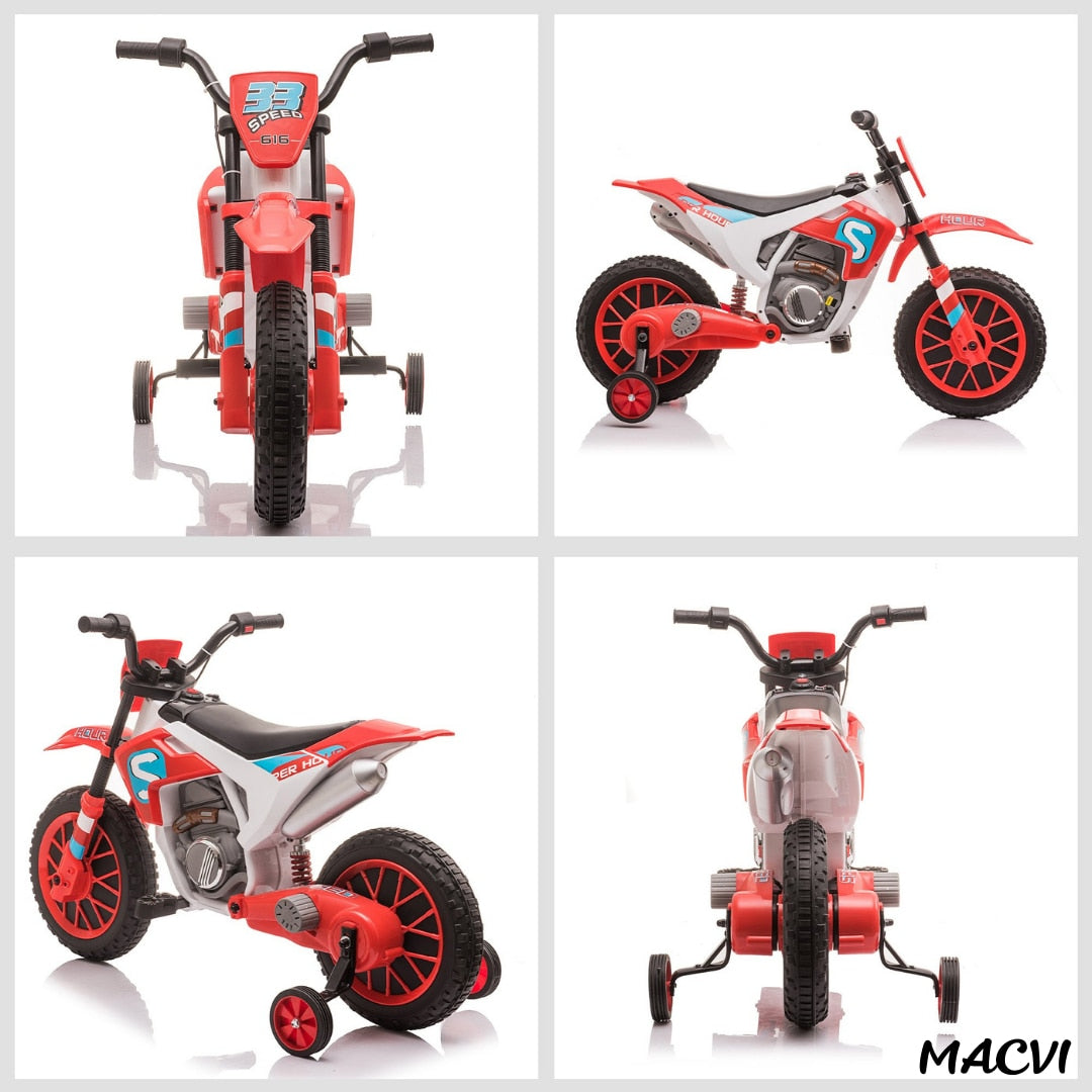 MOTOCICLETA CU ROTI AJUTATOARE ROSIE