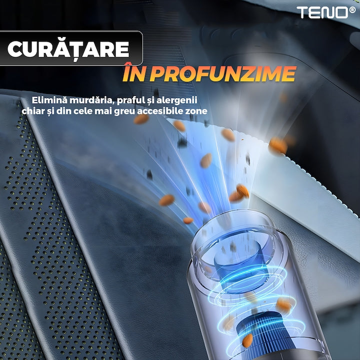 Aspirator de Mana Auto Teno®, 6 in 1, aspirare, suflare, vidare, umflare, viteza ridicata, motor puternic, autonomie mare, baterie litiu, filtru HEPA, 35000PA, 120W, negru