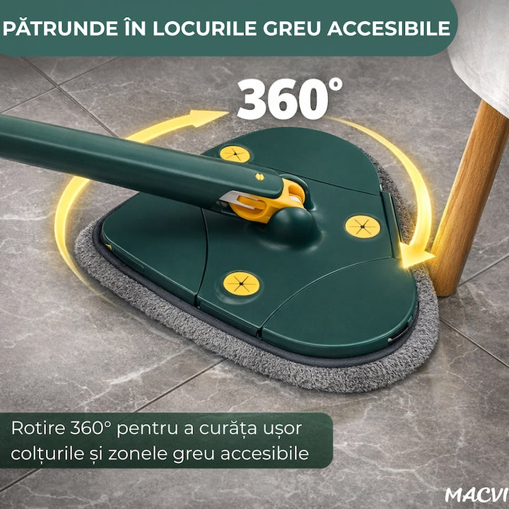 Mop cu Cap Inima Macvi® 360° Telescopic Curatare Usoara, 127 cm, Verde, Cap Rotativ si Lavete Microfibra