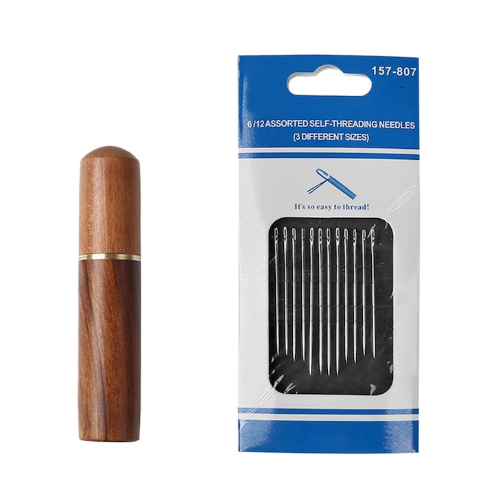 Set Ace de Cusut Macvi® cu Autofiletare 12 Piese Inox Dimensiuni Diferite pentru Cusut Manual Reparatii Textile