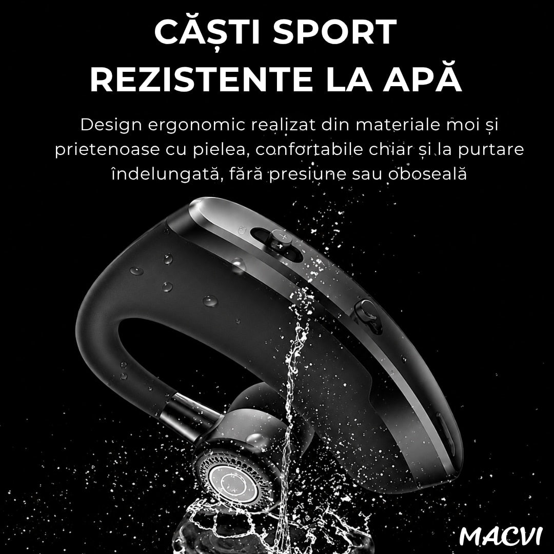 Casti Bluetooth tip banda Macvi®, Bluetooth 5.0, reducere zgomot, microfon, autonomie 140H, wireless, negre