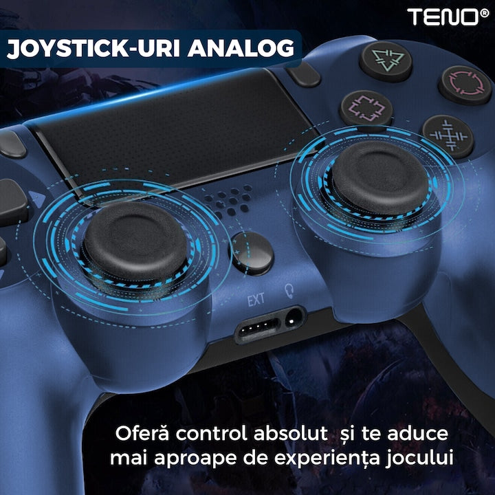 Controller Wireless DoubleShock Teno®, compatibil cu PS4, joystick-uri analog, vibratie dubla, baterie performanta, albastru