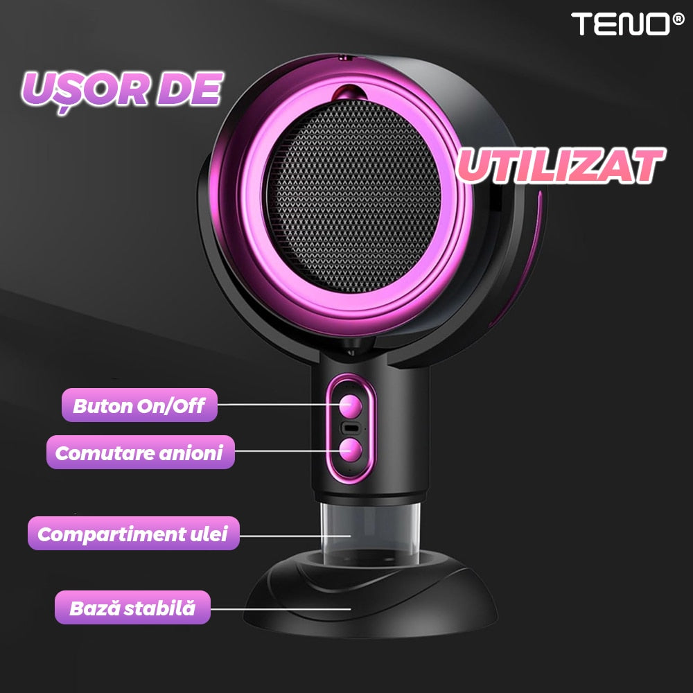 Ventilator de Masa Teno®, purificator de aer, hota de ulei si abur, compartiment pentru ulei, inclinabil, structura stabila, rezistenta ridicata, mov
