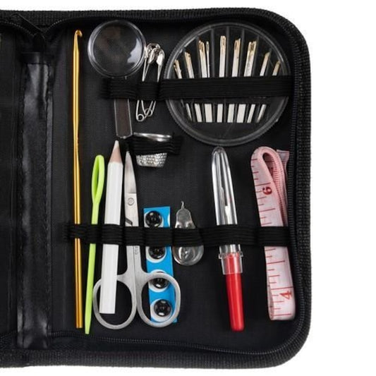 Trusa Croitorie Completa Macvi®, 128 Piese, Ace Cusut, Papiote Colorate, Foarfeca, Accesorii, Portabila, Organizator