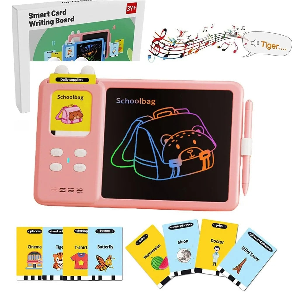 Tableta LCD Educativa Macvi® 2 in 1 pentru Copii cu Carduri Interactive si Cititor Montessori