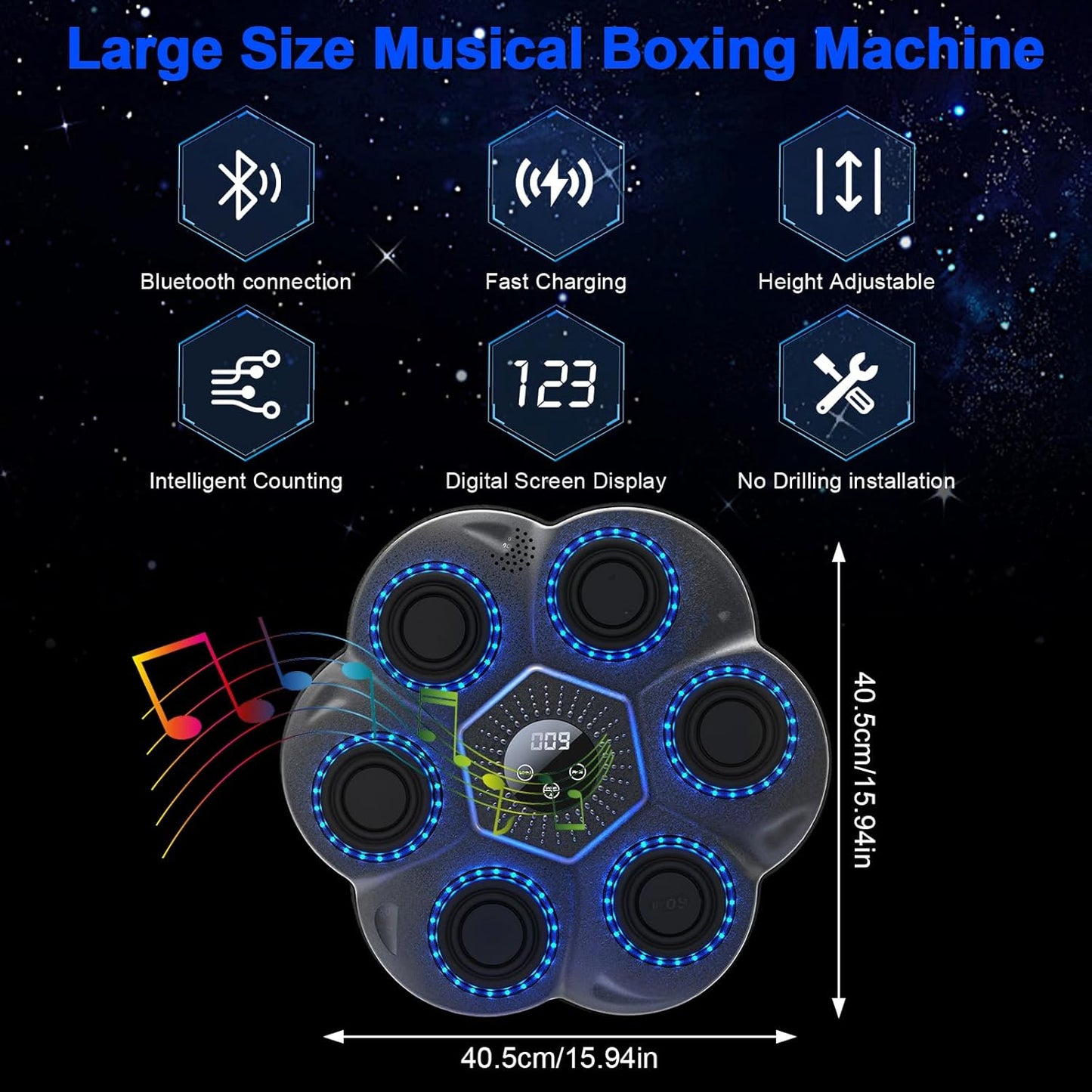 Placa de box inteligenta MACVI® cu muzica si LED, aparat de antrenament perete cu Bluetooth, reactie rapida, manusi de box incluse