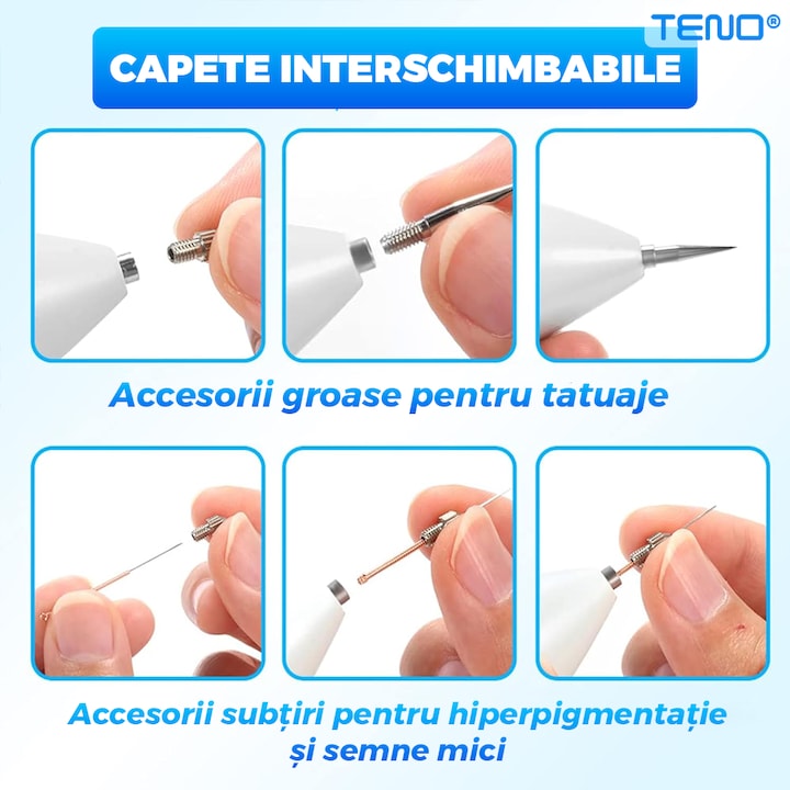 Stilou cu Plasma Teno®, pentru indepartarea alunitelor, petelor pigmentare, accesorii incluse, eficienta ridicata, autonomie mare, afisaj digital, alb