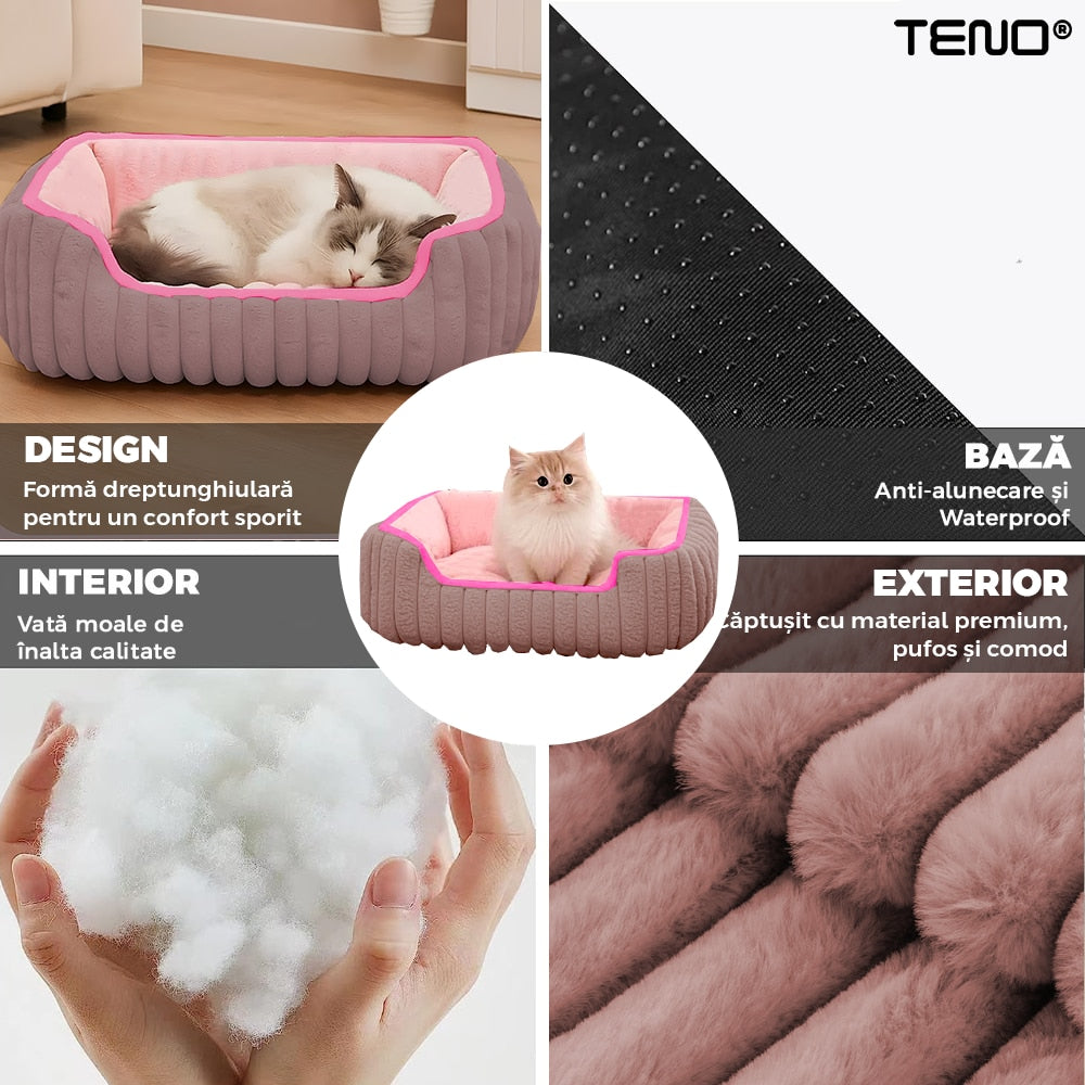 Pat pentru animale Teno, dreptunghiular, captusit, roz, marimea S