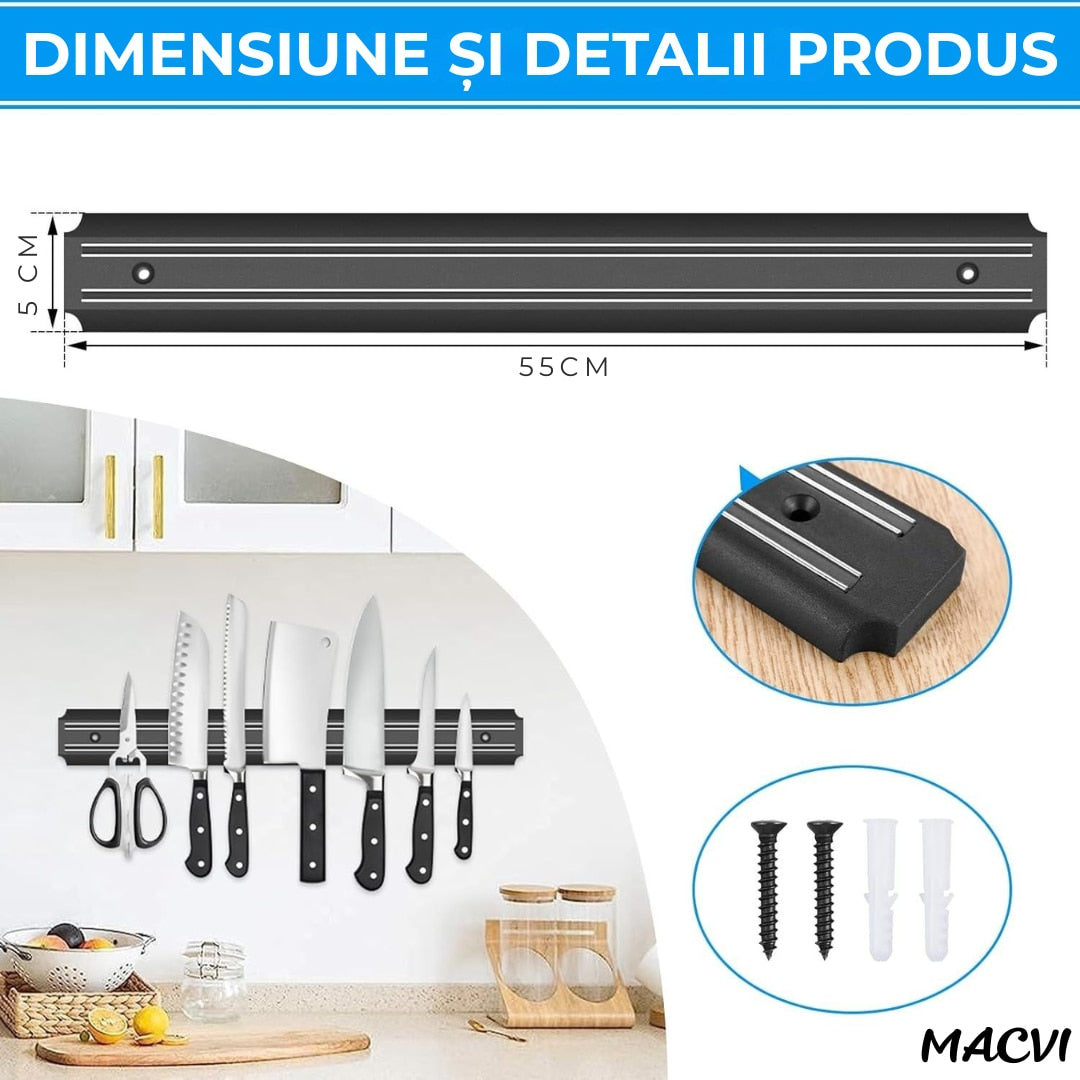 Suport magnetic pentru bucatarie, MACVI, 55x5cm, inox, argintiu