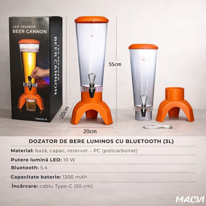 Decantor Macvi® sticla 3 litri cu LED decorativ si boxa Bluetooth integrata decantor modern pentru petreceri seri relaxante si cadou