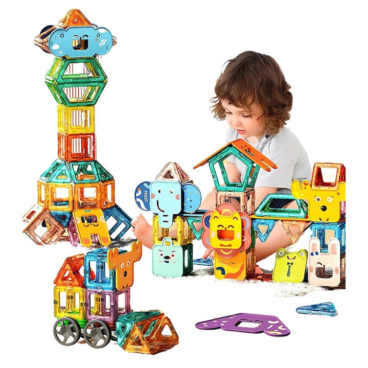Set 36 piese magnetice constructie Macvi®, joc educativ copii 3 ani+, dezvolta creativitatea, gandirea logica, abilitati matematice, multicolor