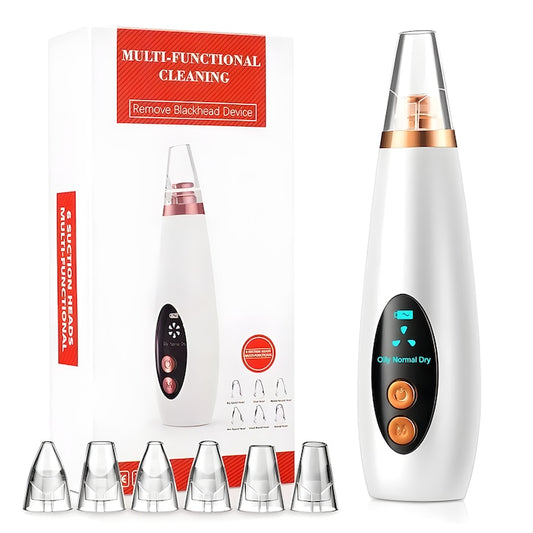 Aparat cu Vacuum pentru Puncte Negre si Grasime Teno®, curatare faciala, ingrijire faciala, 3 viteze, 6 capete interschimbabile, delicat cu pielea, afisaj digital, alb
