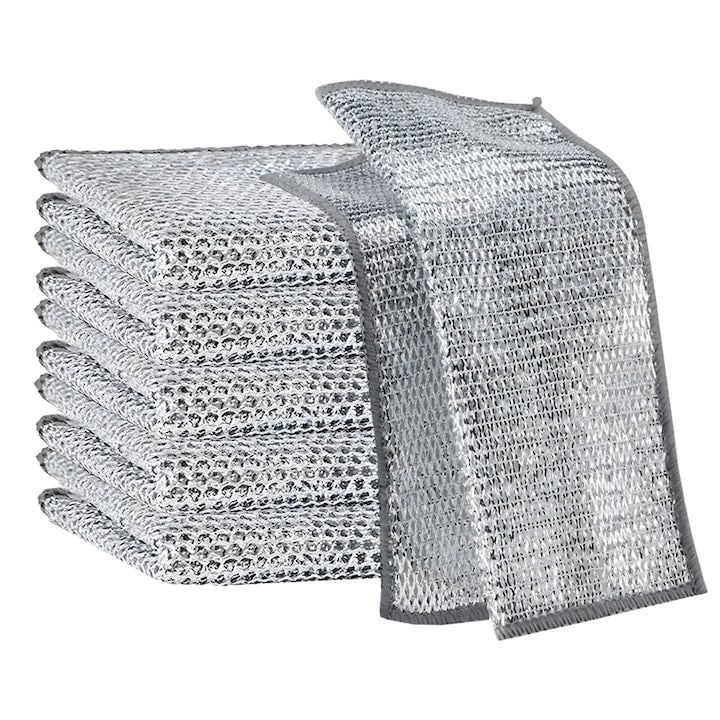Set 5 Lavete Abrazive Teno®, tesatura cu sarma de otel, dublu strat, anti-aderente, curatare in profunzime, rezistente, 20 x 20 cm, gri