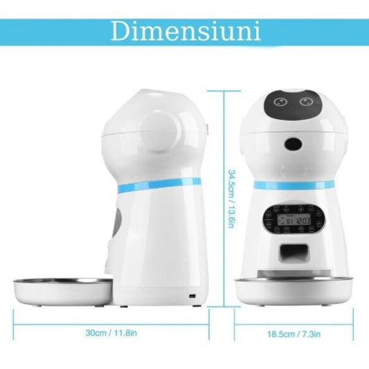 Hranitor automat Macvi® pentru caini si pisici, rezervor 3.5L, functie smart si programare, sunet hranire, distribuitor mancare uscata, usor de curatat