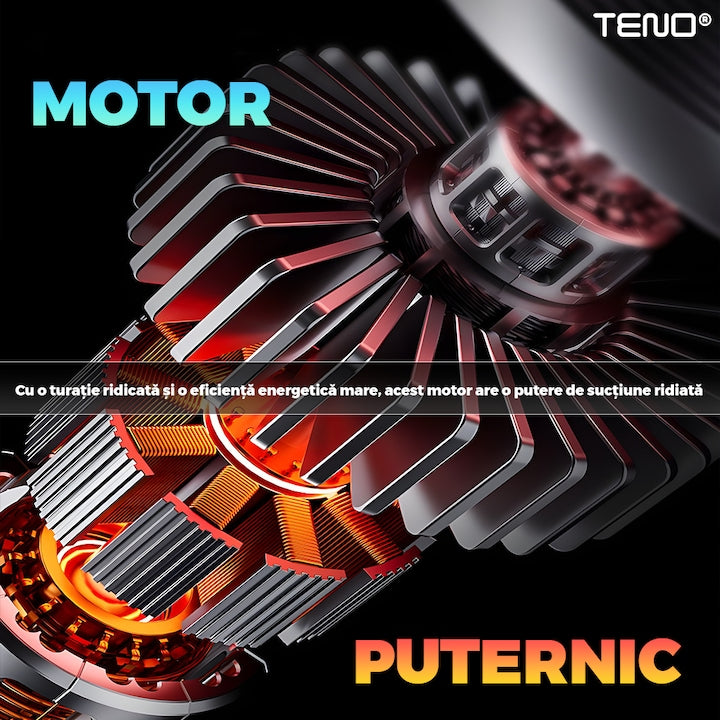 Aspirator de Mana Auto Teno®, 6 in 1, aspirare, suflare, vidare, umflare, viteza ridicata, motor puternic, autonomie mare, baterie litiu, filtru HEPA, 35000PA, 120W, negru