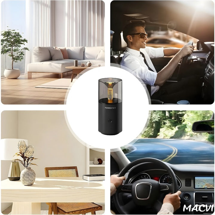 Umidificator Aromaterapie Macvi® cu Efect Flacara Tip Lumanare 250 ml Portabil USB cu Oprire Automata Pulverizare Arome LED Ambiental pentru Dormitor Bucatarie Masina