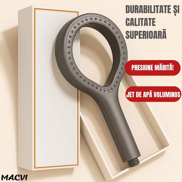 Cap de dus Macvi® cu jet reglabil, flexibilitate versatila, moduri multiple de pulverizare, finisaj Gri