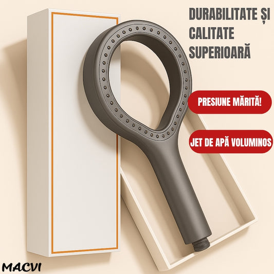 Cap de dus Macvi® cu jet reglabil, flexibilitate versatila, moduri multiple de pulverizare, finisaj Gri