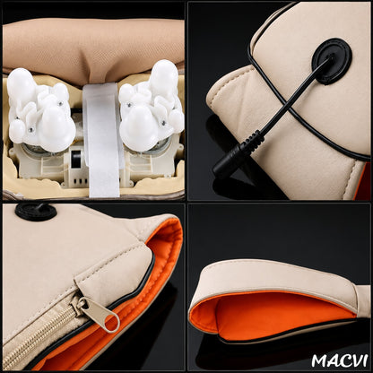 Aparat Masaj Cervical si Umeri Macvi® cu Infrarosu, 8 Noduri Masaj, Incalzire, Rotatie Dubla, 24W, Pentru Gat, Spate si Talie, Bej