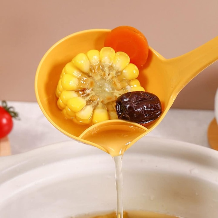 Polonic separator de grasime Macvi®, silicon alimentar, rezistent la caldura, galben
