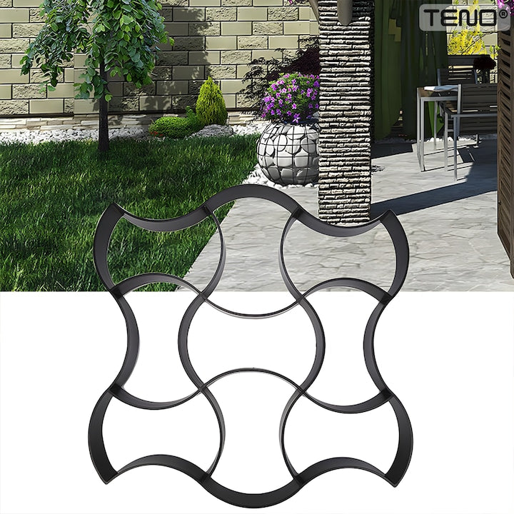 Matrita cu Contur pentru Turnat Pavaj Teno®, pentru beton amprentat sau piatra decorativa, imita piatra naturala, imbunatateste aspectul gradinii, plastic, model 5, 50 x 4.5 cm, negru