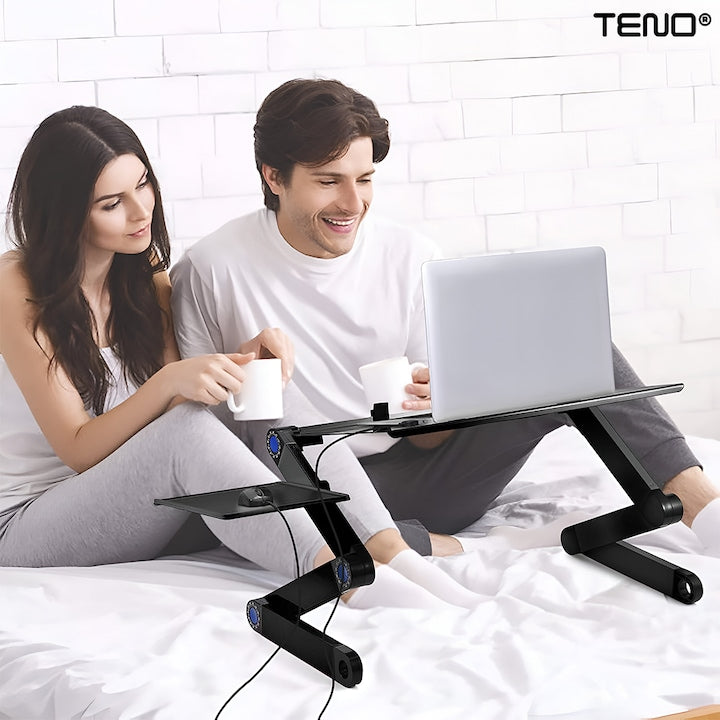Masuta pentru Laptop 2 in 1 Teno®, reglabila pe inaltime, fante de aerisire, suport reglabl pentru mouse, multifunctionala, versatila, 42 x 26 cm, negru