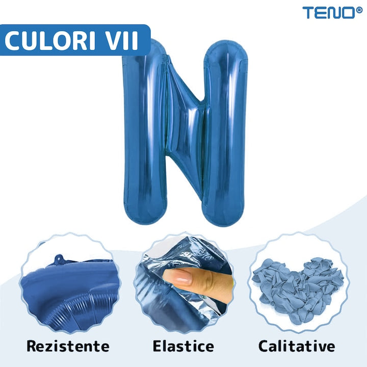 Set 12 Baloane Teno®, Litere, pentru Petreceri/Aniversari/Evenimente, o singura dimensiune, o culoare, metalizate, folie, model BINE ATI VENIT albastru, 45 cm