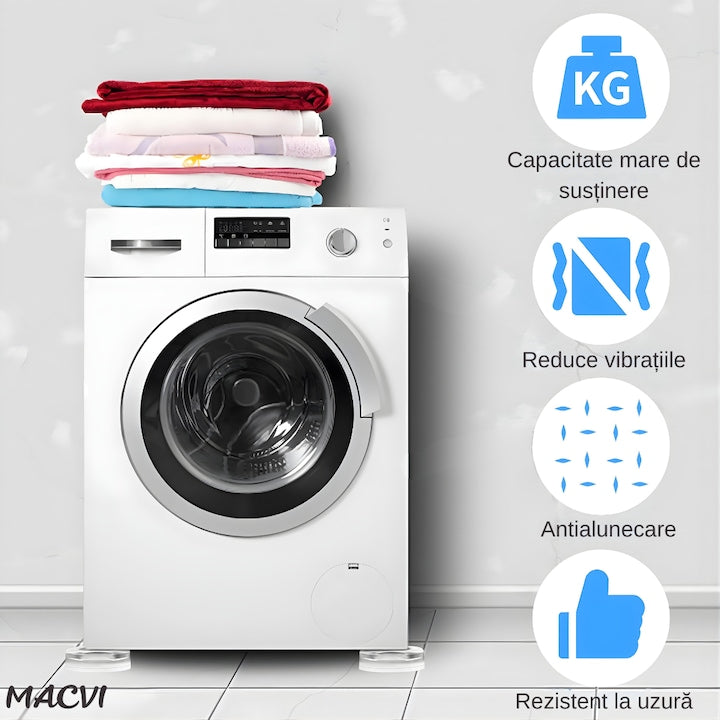 Suporturi Antisoc si Antiderapante Macvi® pentru Picioarele Masinii de Spalat , Stabilitate si Protectie