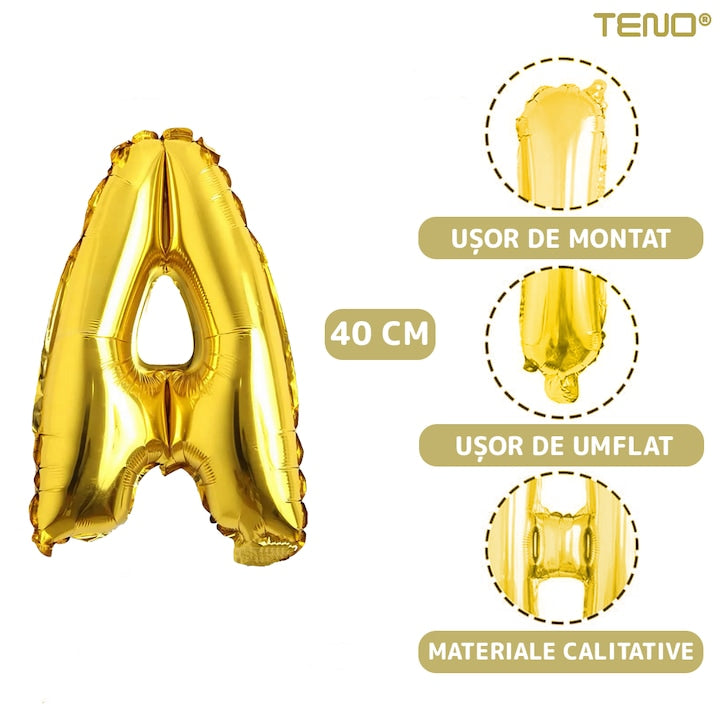 Balon in Forma de Litera A Teno®, metalizat, pentru Petreceri/Aniversari/Evenimente, rezistent, folie, gold, 40 cm