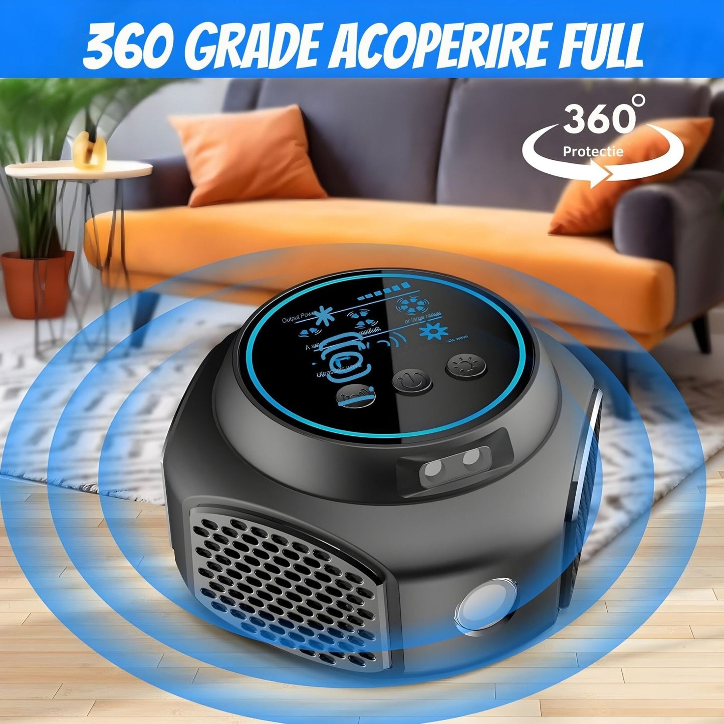 Aparat Ultrasunete Anti Daunatori Macvi® Anti Rozatoare Insecte Sobolani 300 m² 3 Trepte 360° Negru