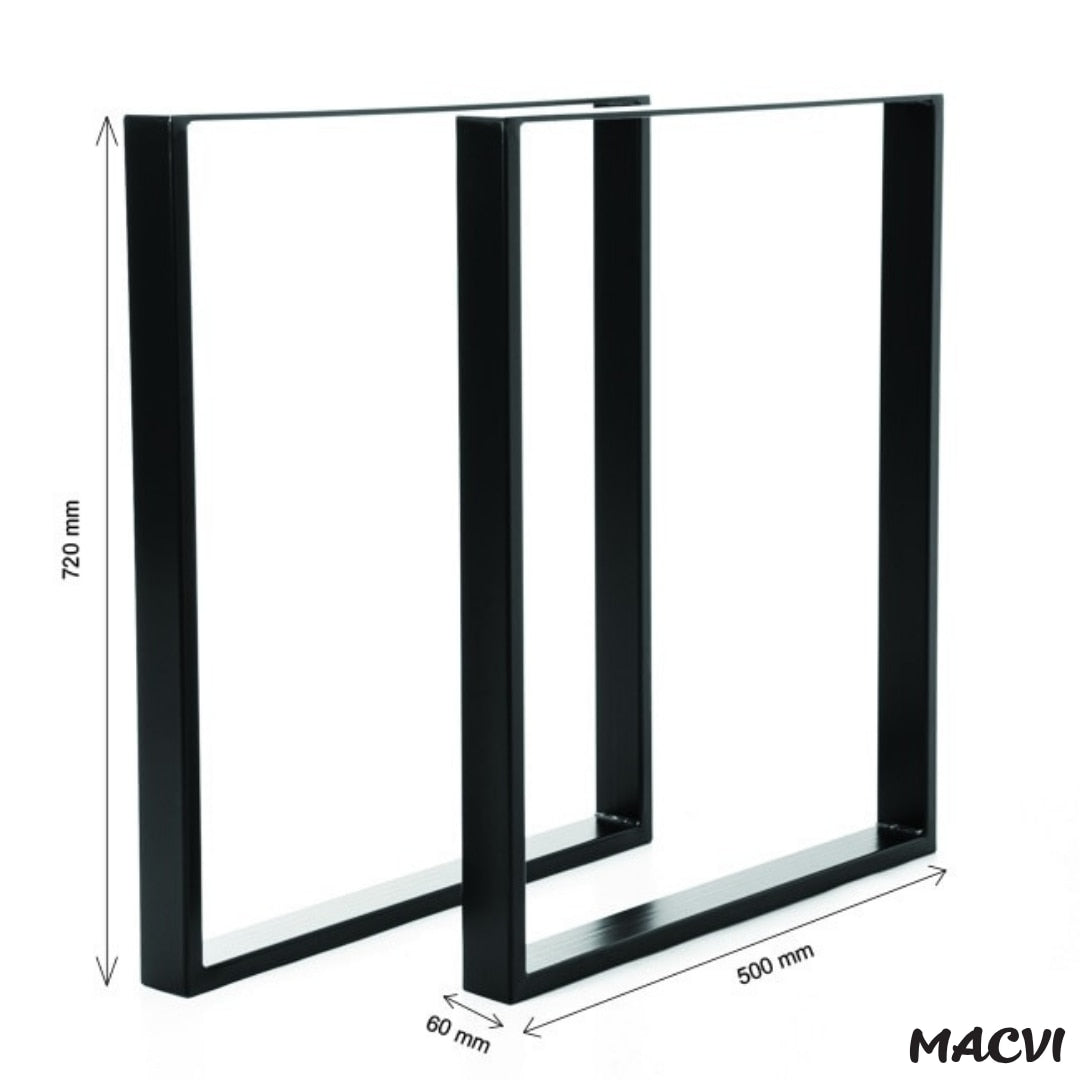 Set 2 Picioare Masa Macvi®, Profil Lat 80 mm, Metal Negru Mat, Vopsire in Camp Electrostatic, Dimensiuni 72x60x8 cm, Design Industrial Modern
