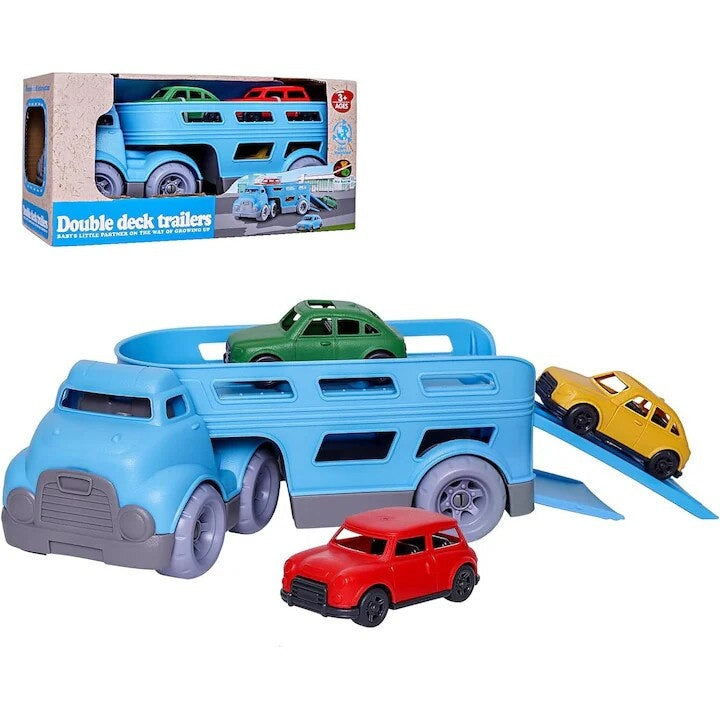 Set Camion Trailer cu 3 Masinute, MACVI, Albastru, Plastic, 3 ani