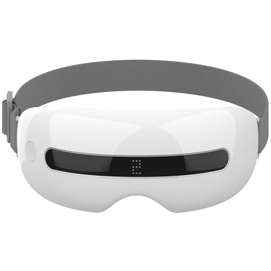 Aparat de masaj pentru ochi Macvi® cu 4 moduri de relaxare 16 puncte de masaj Bluetooth compresie termica presopunctura perne de aer vibratii alb