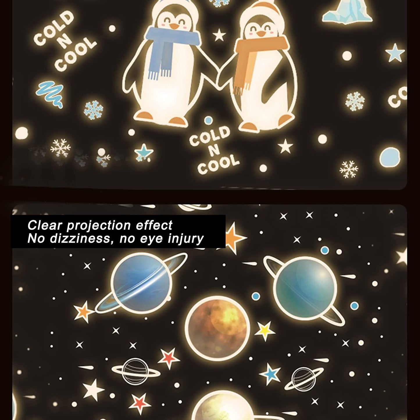 Lampa de veghe Macvi® Pinguin pentru copii, proiectii cu 13 sabloane, efecte sonore, lumini multicolore, telecomanda si incarcare USB, roz