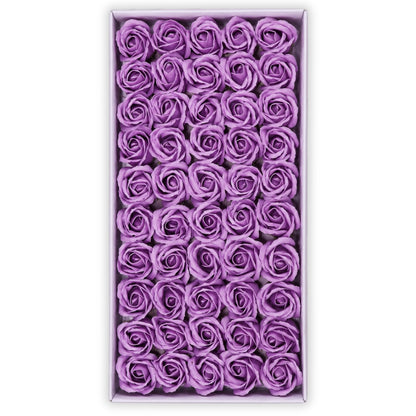 Set 50 trandafiri din sapun, 5x5 cm, calitate premium, decor si cadou elegant, Mov lavanda