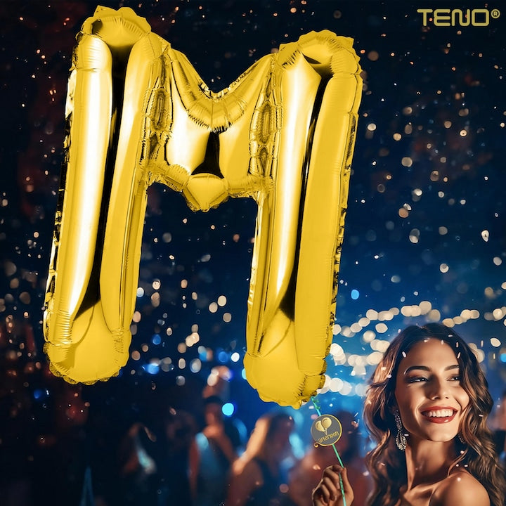 Balon in Forma de Litera M Teno®, metalizat, pentru Petreceri/Aniversari/Evenimente, rezistent, folie, gold, 40 cm
