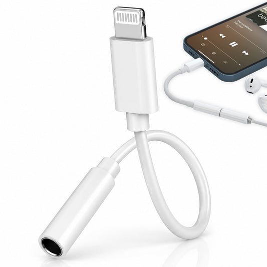 Adaptor audio Lightning la Jack 3.5 mm Macvi, alb, compact, constructie din cupru