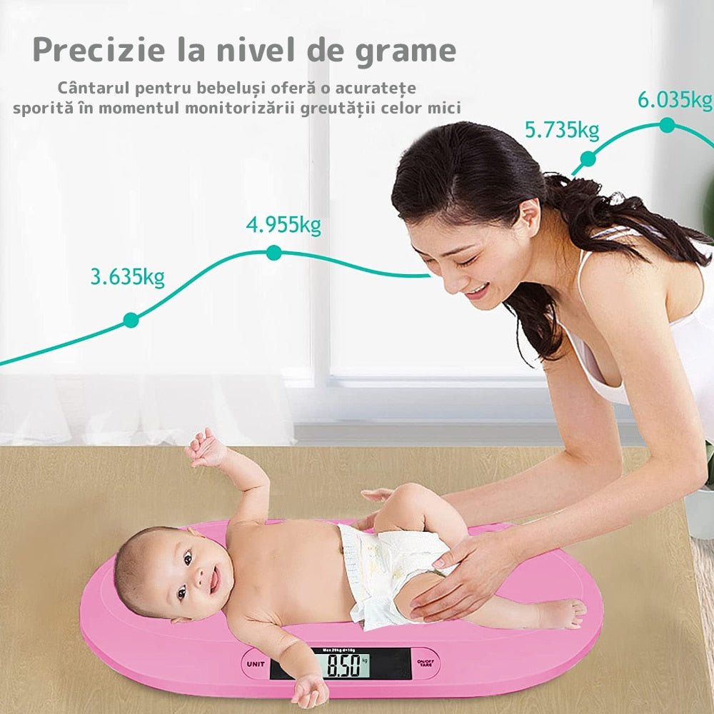 Cantar Electronic cu Display LCD Teno®, precizie la nivel de gram, greutate max 20KG, design ergonomic, ultra slim, roz