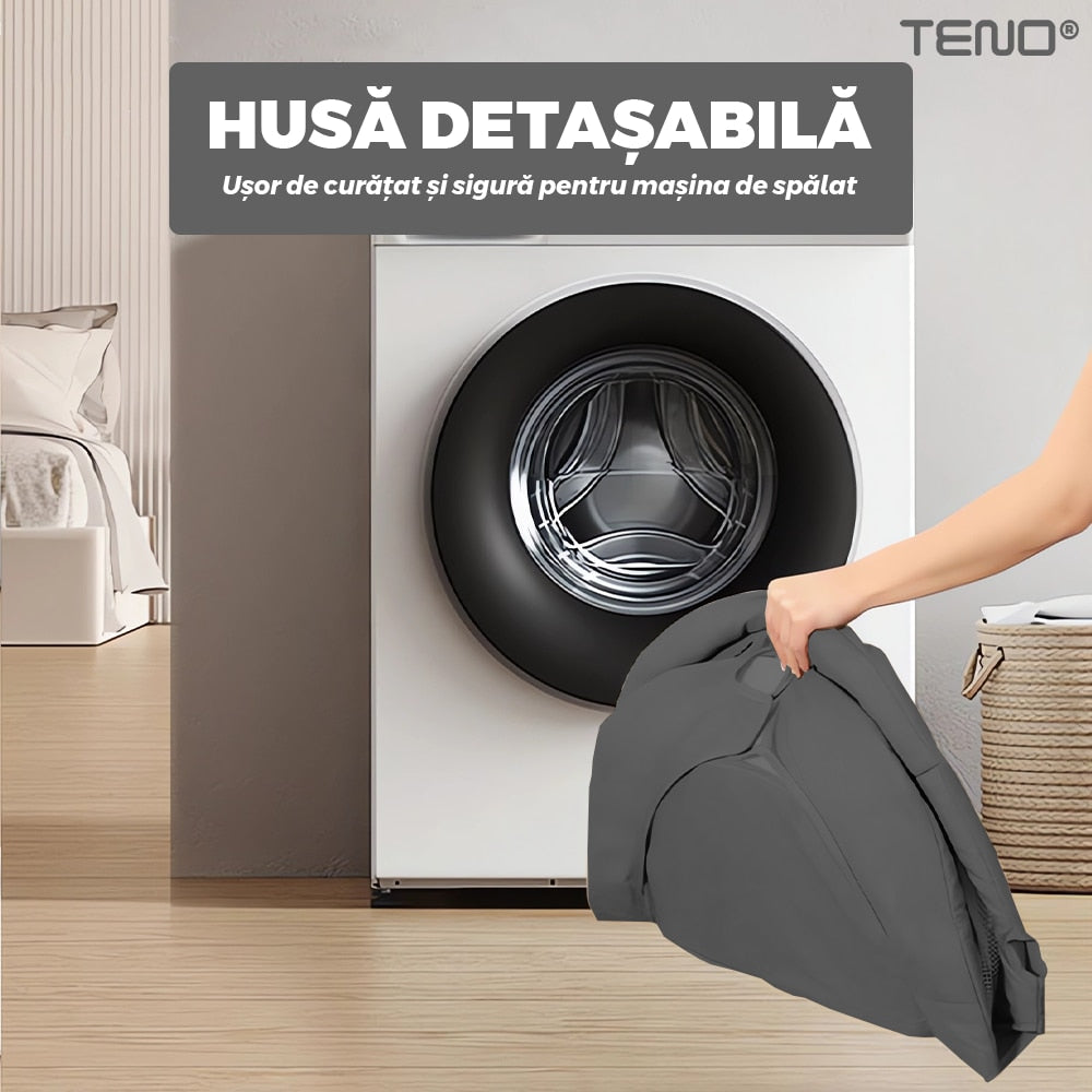 Leagan Electric Teno®, conectivitate Bluetooth, control tactil, tava detasabila, acoperis rabatabil, plasa protectie tantari pentru bebelusi, jucarii, muzica, gri inchis