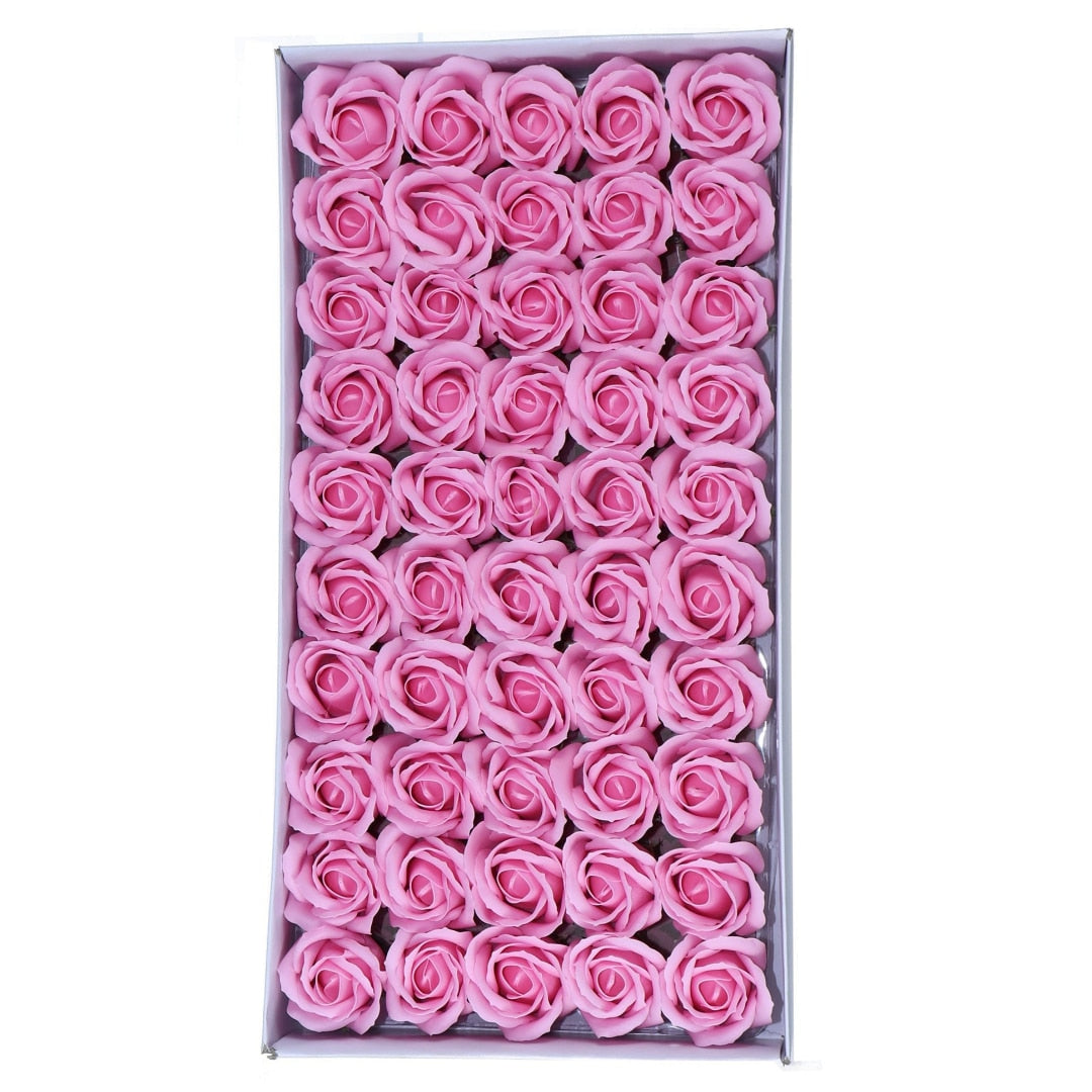 Set 50 trandafiri din sapun, 5x5 cm, calitate premium, decor si cadou elegant, Roz pal