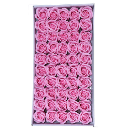 Set 50 trandafiri din sapun, 5x5 cm, calitate premium, decor si cadou elegant, Roz pal