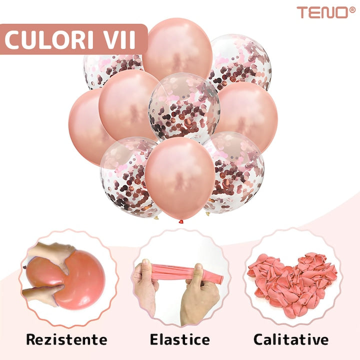 Set 10 Baloane Teno®, Confeti, pentru Petreceri/Aniversari/Evenimente, o singura dimensiune, 2 culori, latex, rose gold